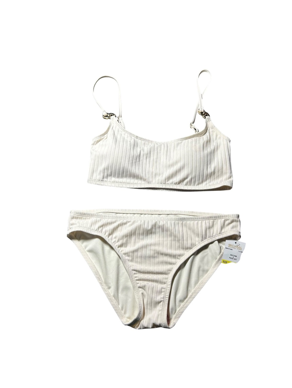 Michael Kors bone raised ribbed vertical stripe bikini swim set size M $118 NWT